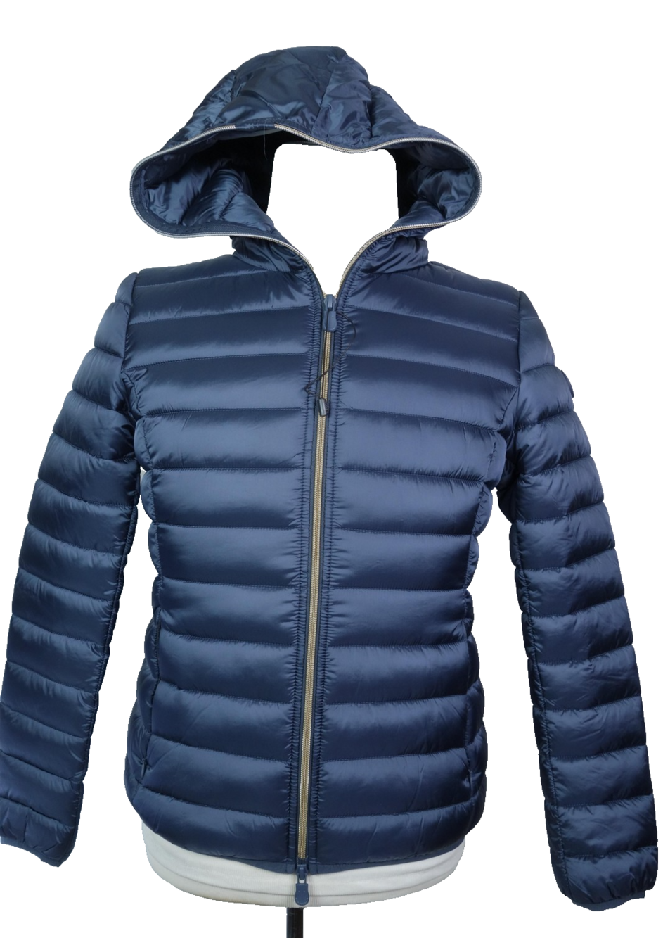 Save The Duck Jacket Women Size Medium Blue Hooded Puffer Plumtech Lightweight
